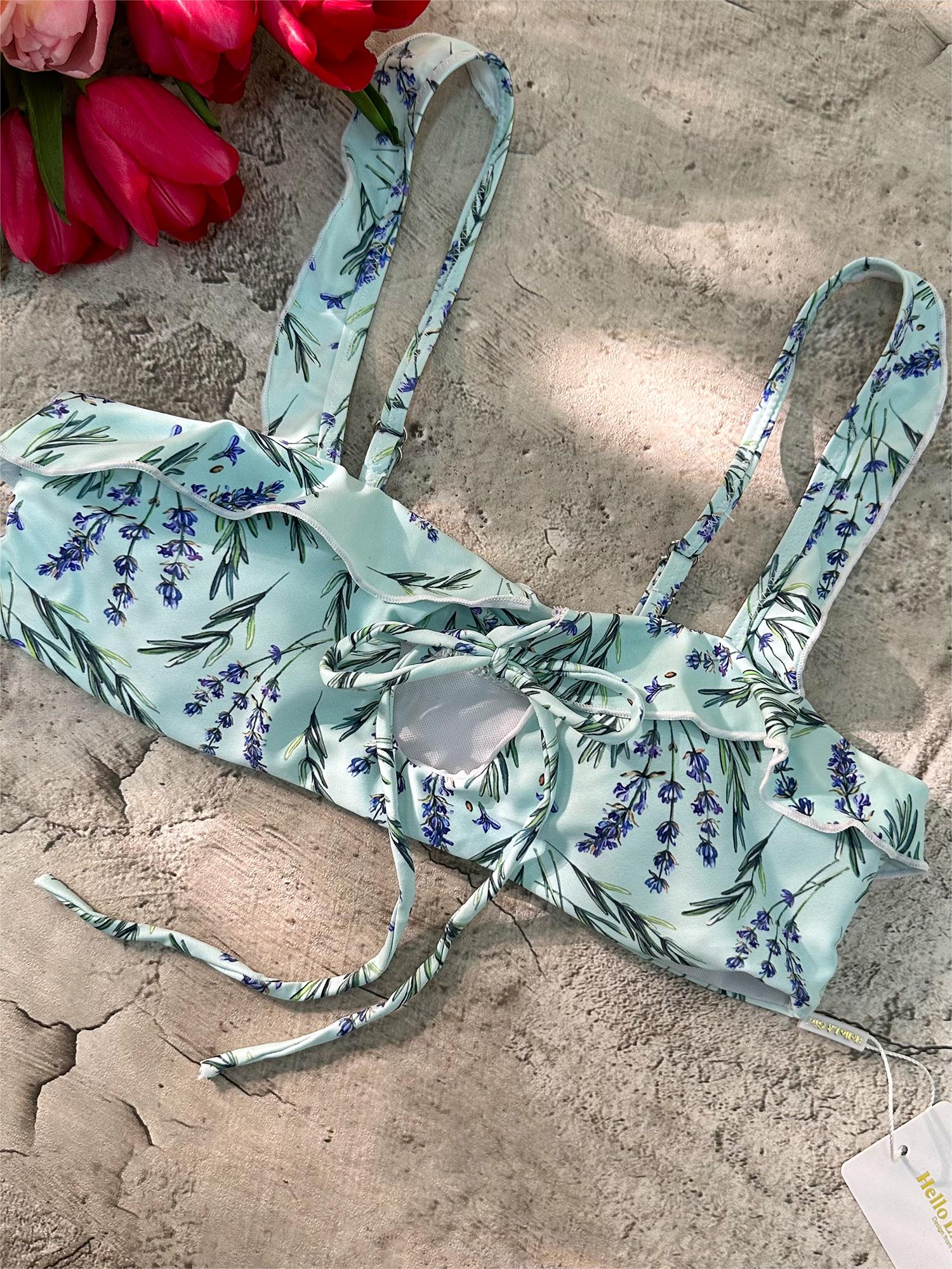 Wheat Digital Printing Lace Push Up Hollow Bikini Set - Image 6