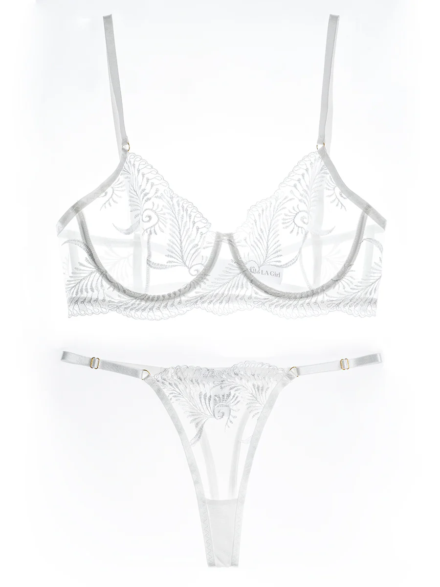 White Elegant Essence Embroidery Lingerie Set - Image 5