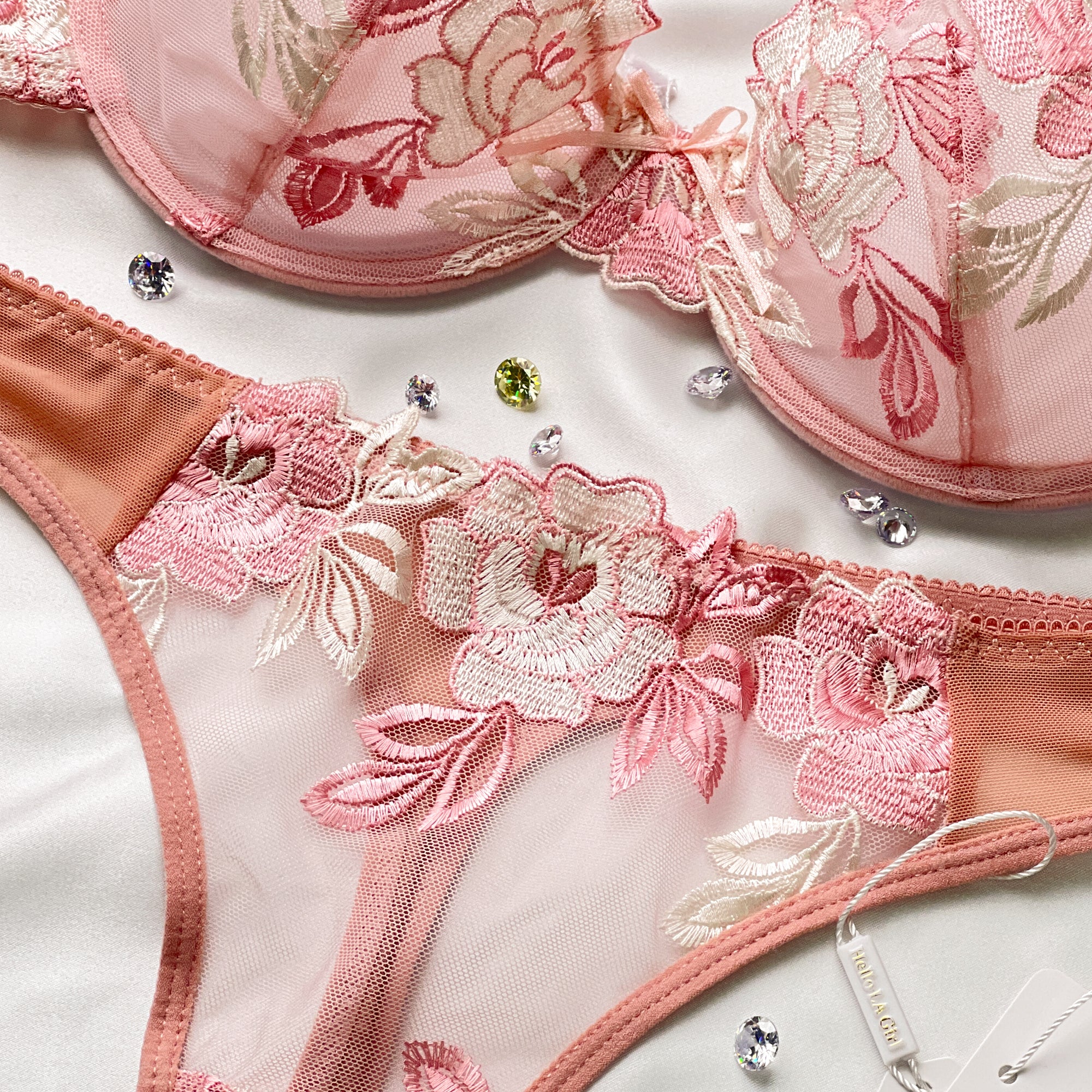 White Flower Embroidery Mesh Thong Lingerie Underwear - Image 4