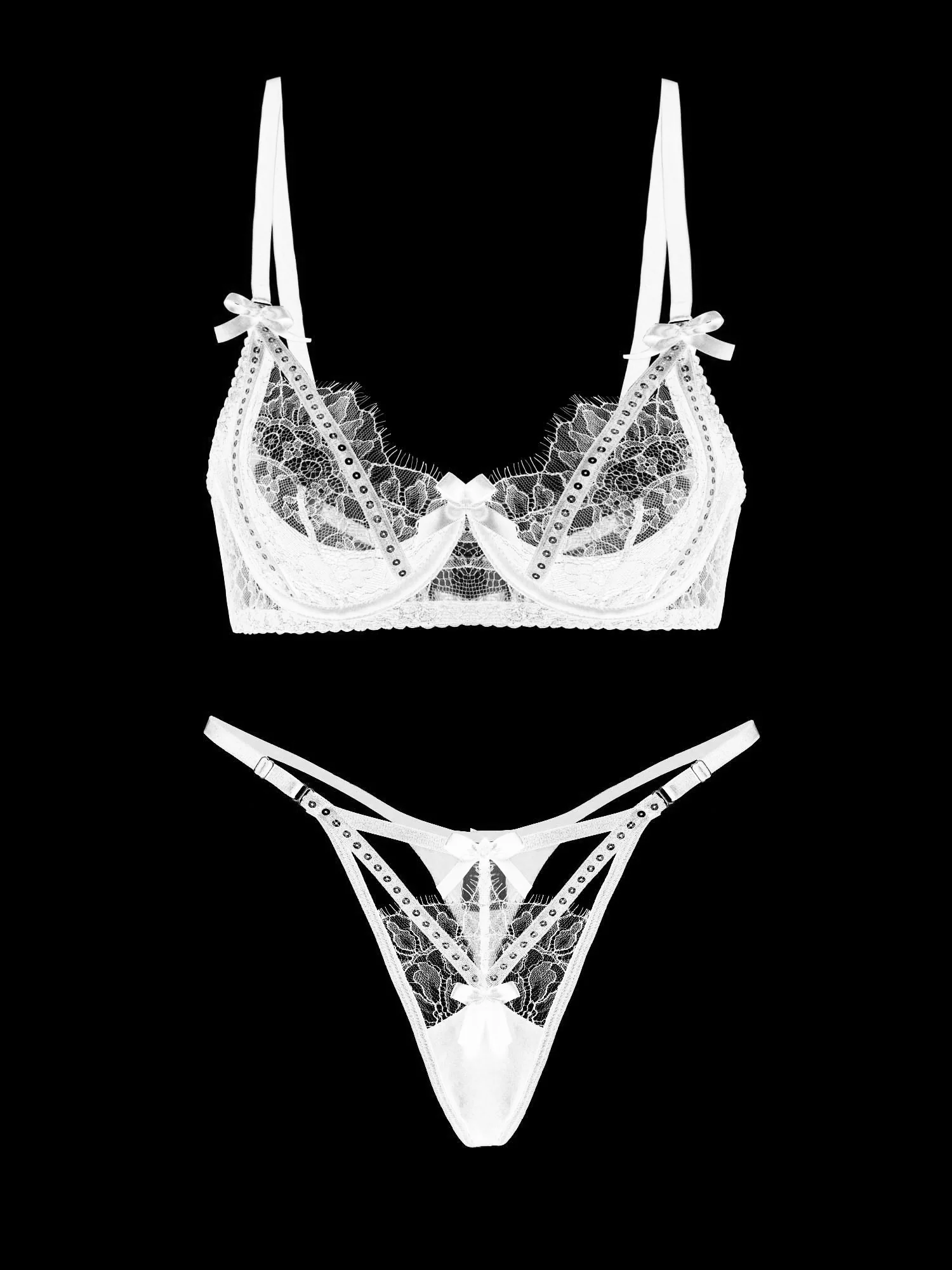 White Lace & Rhinestone Lingerie Set - Image 2