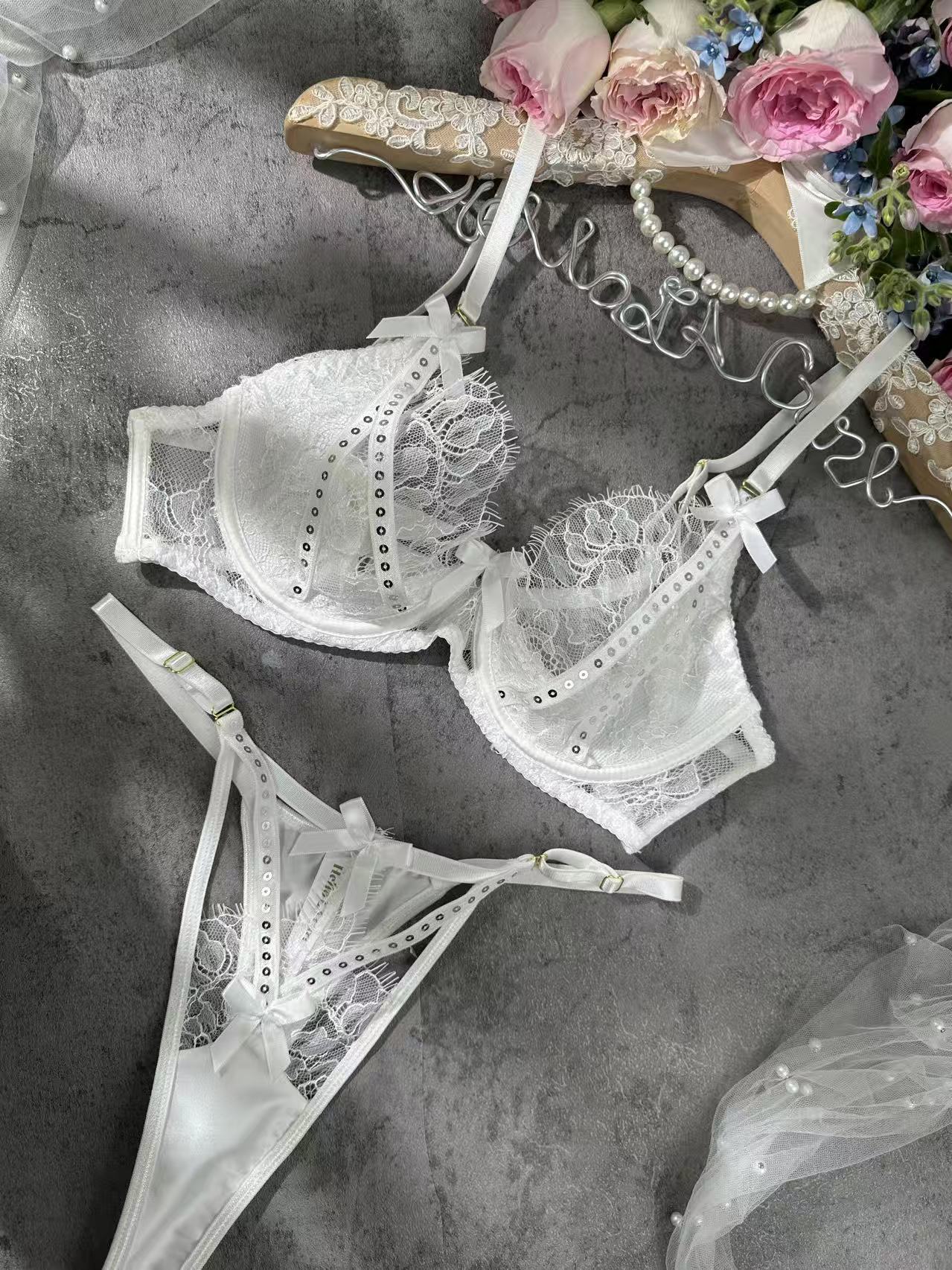 White Lace & Rhinestone Lingerie Set - Image 9