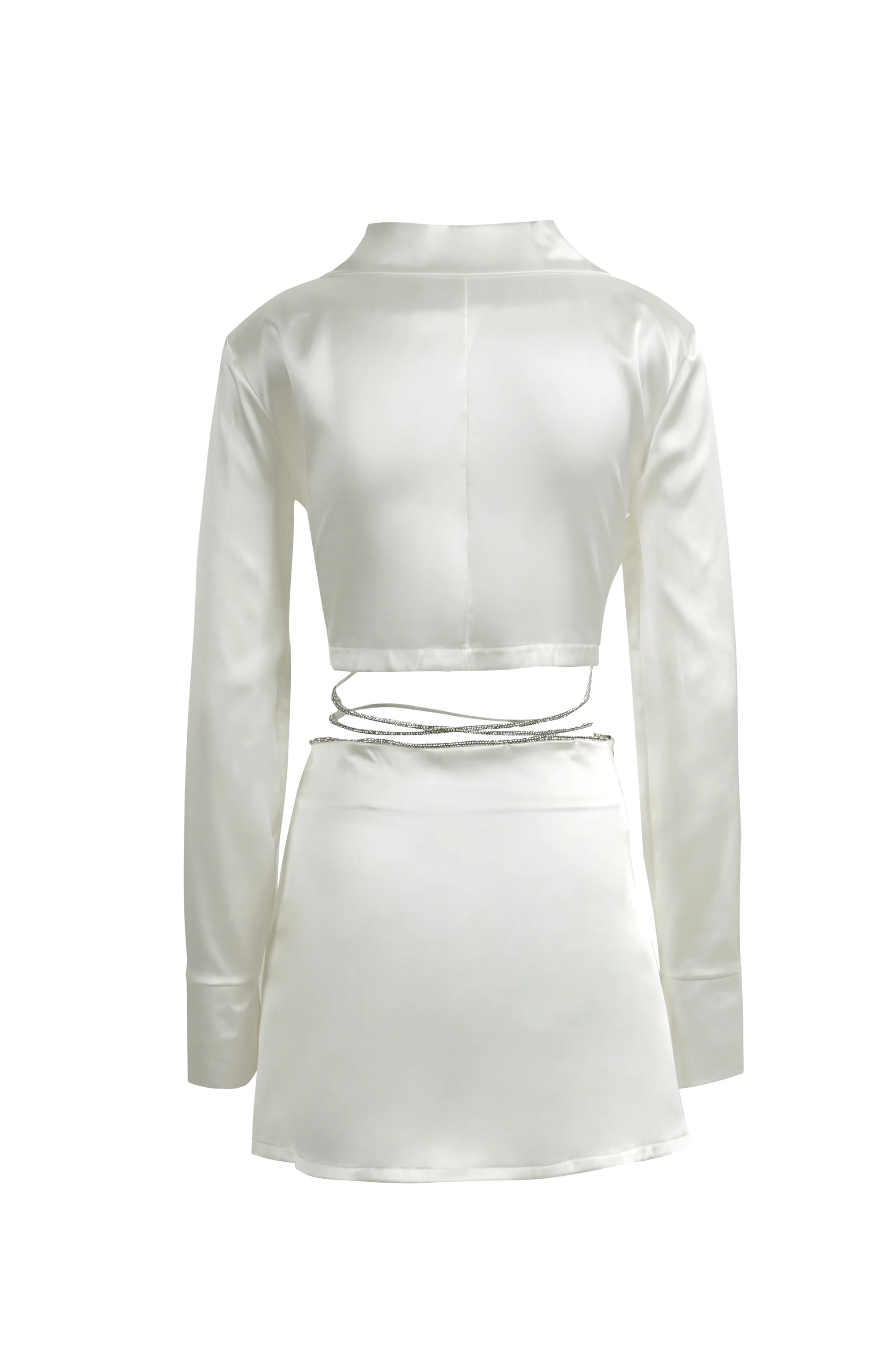 White Satin Silver Diamond A Line Dress - Image 4