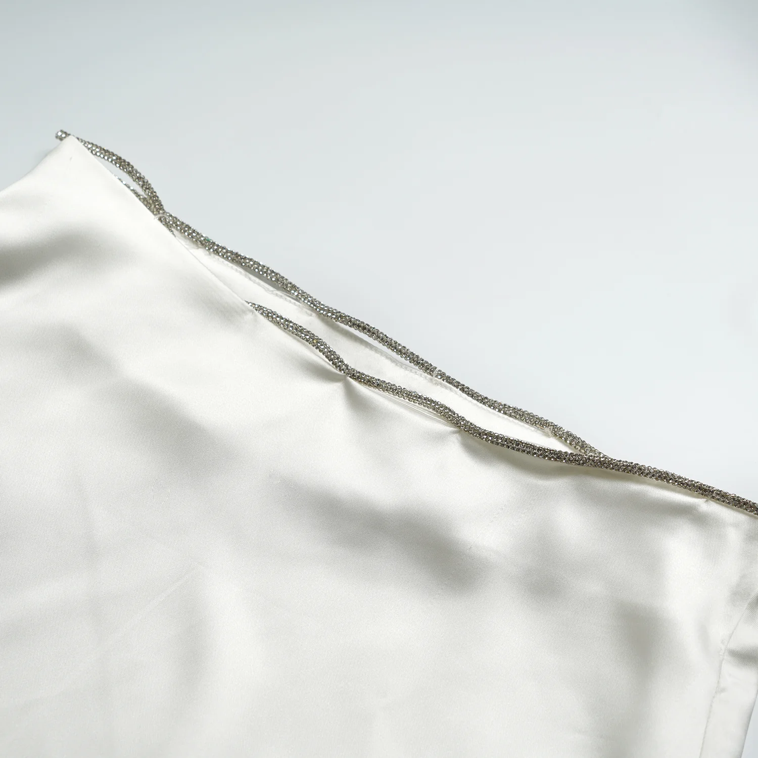 White Satin Silver Diamond A Line Dress - Image 5