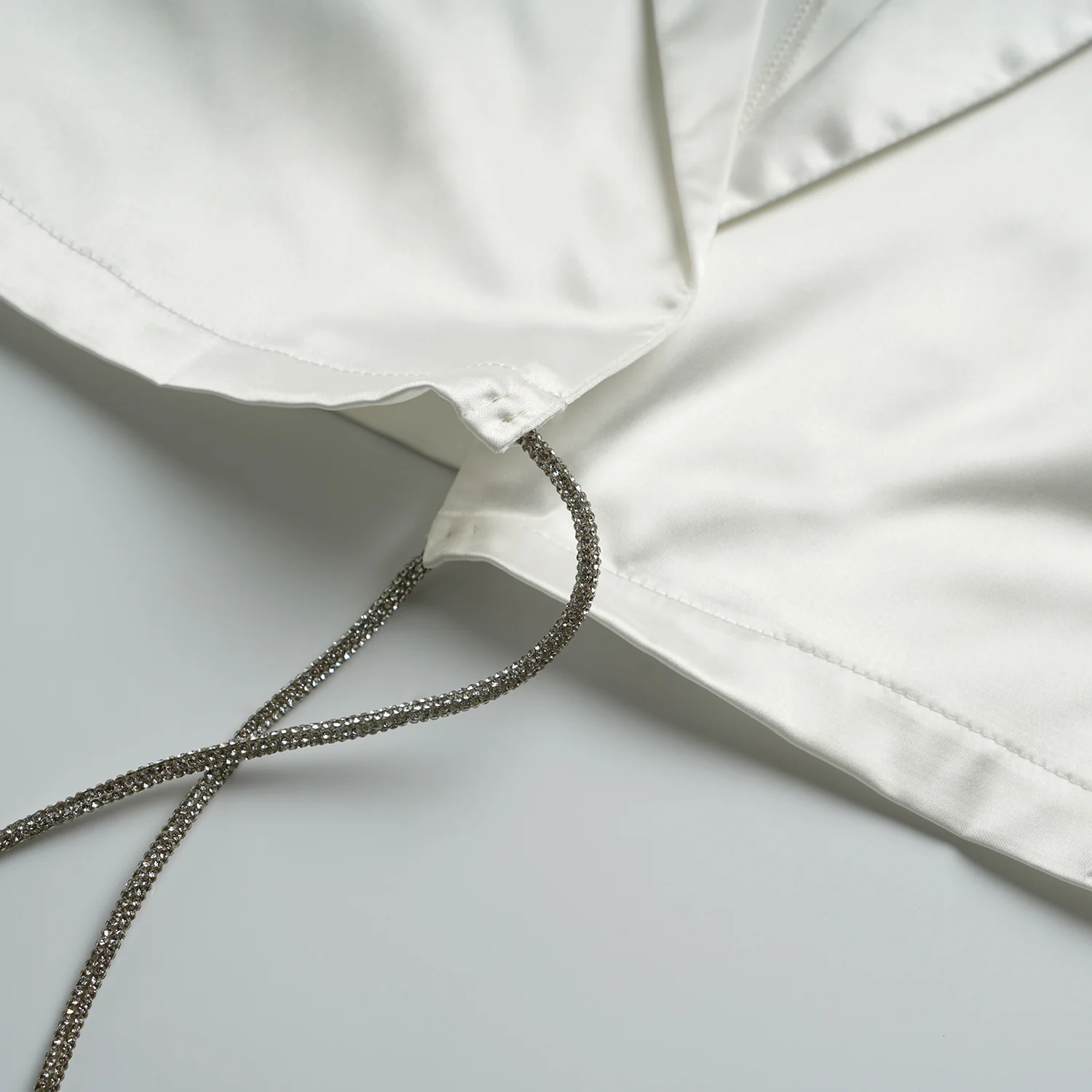 White Satin Silver Diamond Crop Top - Image 5