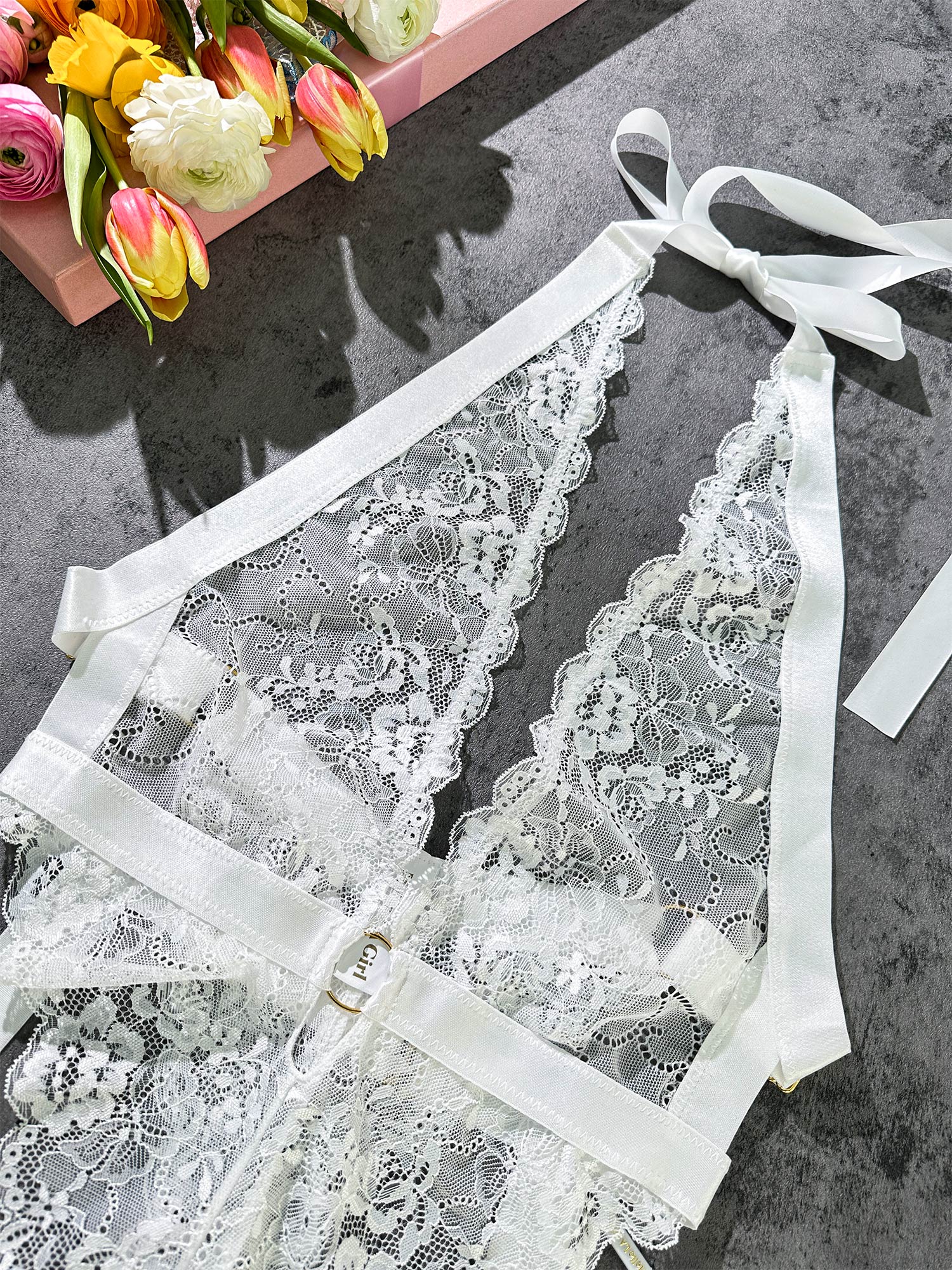 White Sexy Lace Suspenders Shapewear - Image 10