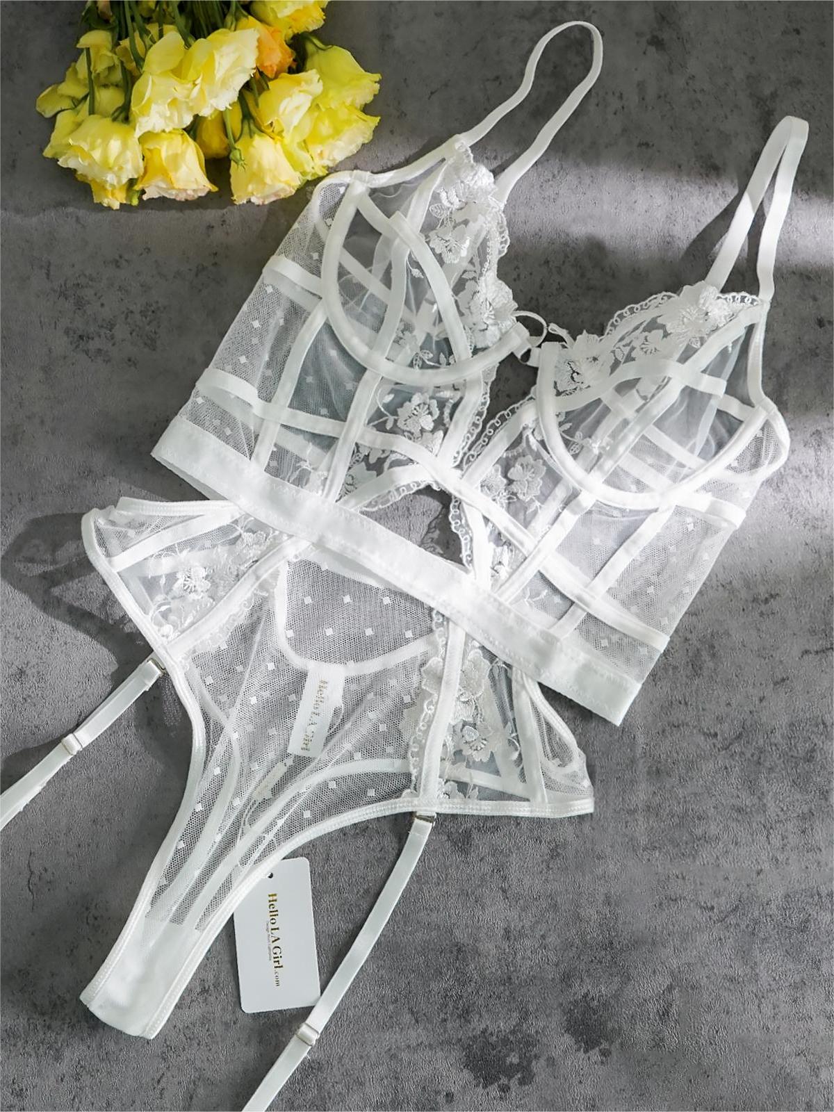 Solid Elegant Embroidered Lace Bodysuit - Image 9
