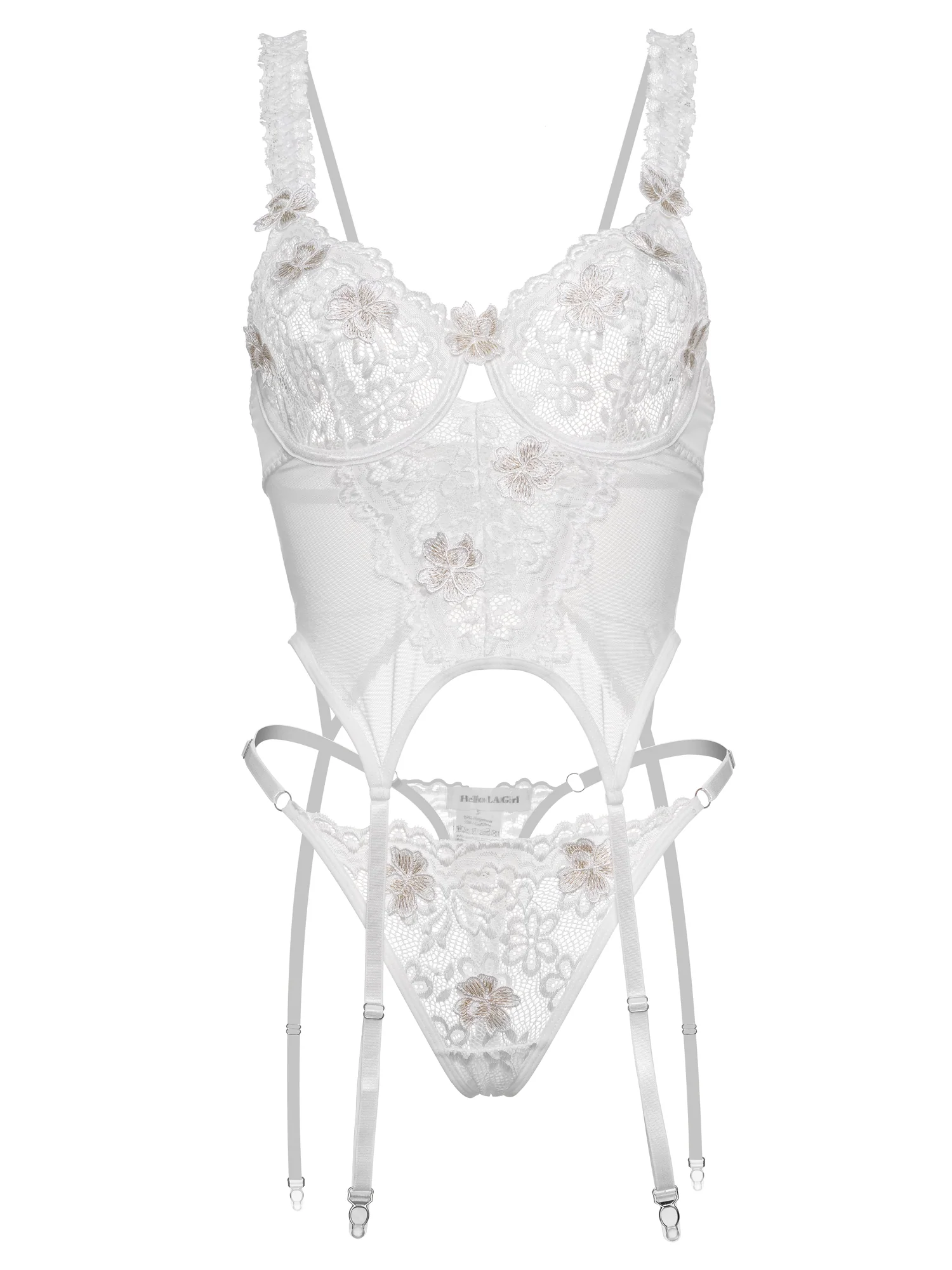 White Vintage Embroidered Lace Lingerie Set - Image 18